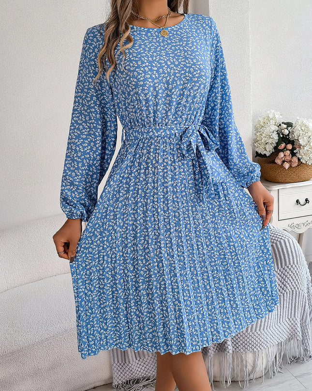 Lace Up Lantern Sleeve Floral Dress