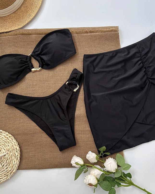 Bandeau Three-Piece Bikini Set