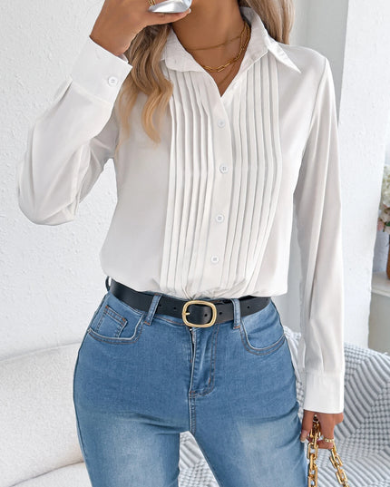 Solid Color Chiffon Lapel Blouse