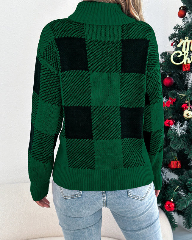 Plaid High Neck Pullover Sweater