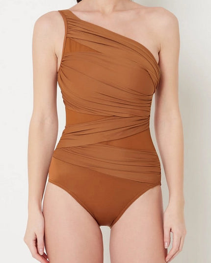 One-Shoulder Mesh Patchwork Swimsuit