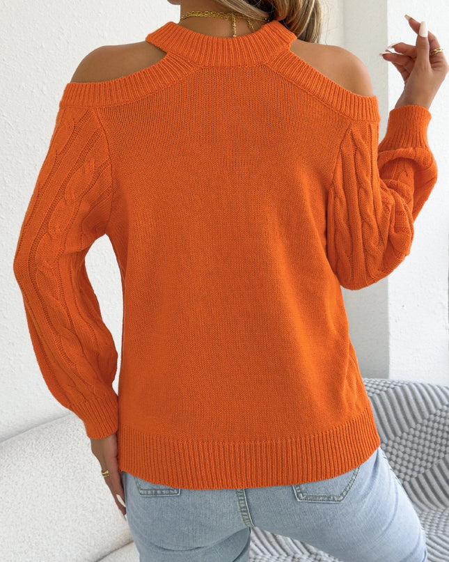 Off-Shoulder Hollow-Out Lantern-Sleeve Sweater