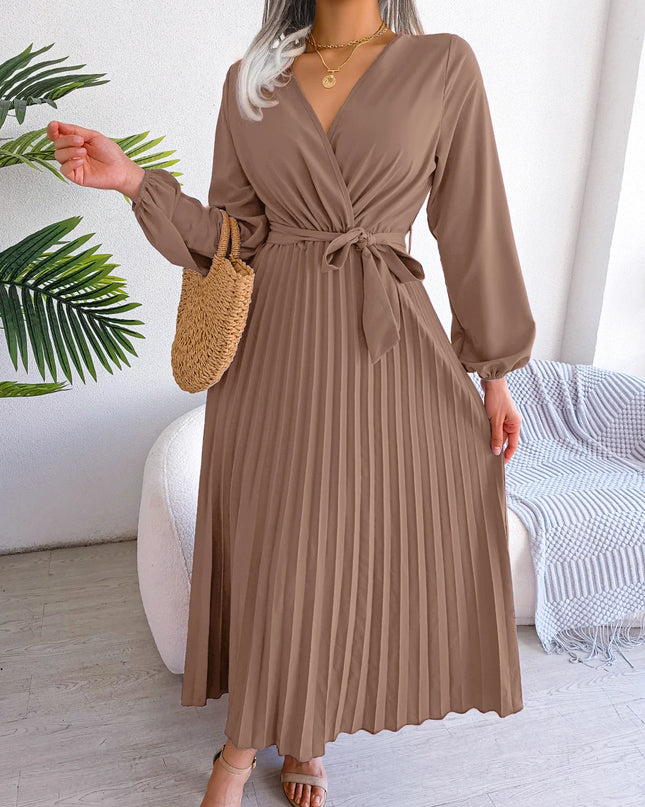 V Neck Pleated Maxi Dress