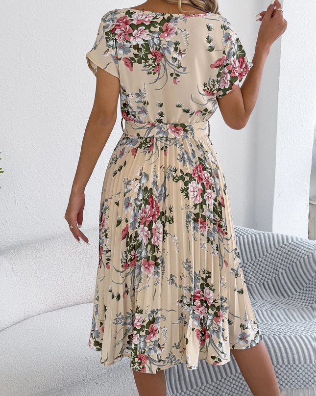 Floral Lace-Up Short Sleeve Dress