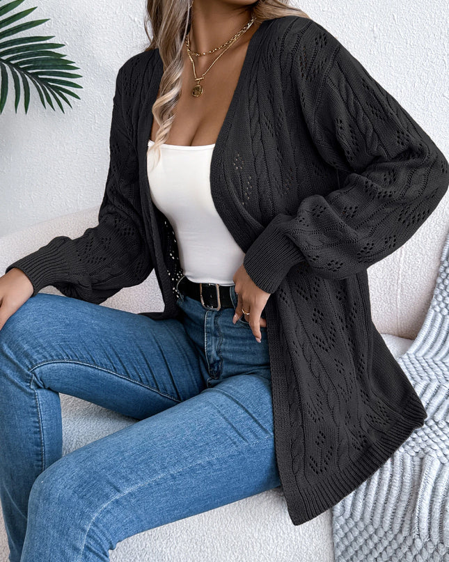 Hollow Out Lantern Sleeve Knit Cardigan
