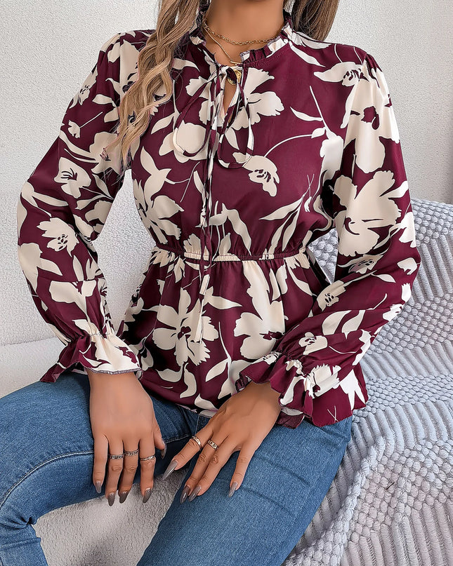 Lace-Up Floral Chiffon Top