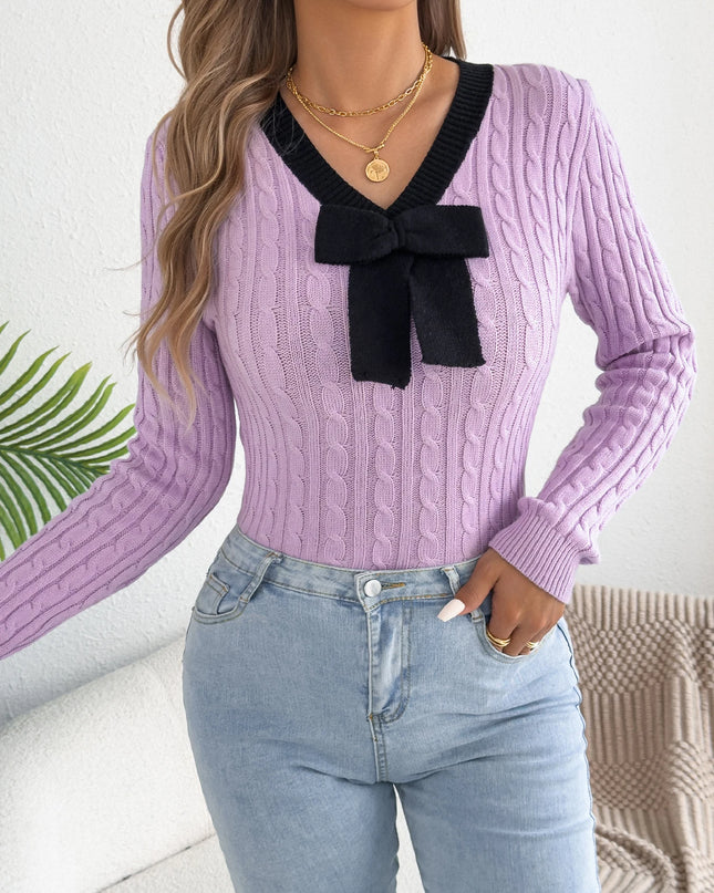 Bow Tie V-Neck Sweater