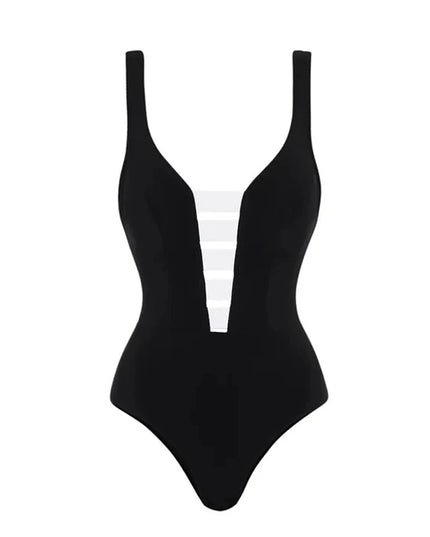V-Neck Splice One-Piece