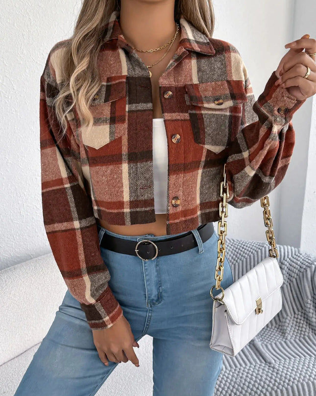 Plaid Turn-Down Collar Woolen Jacket