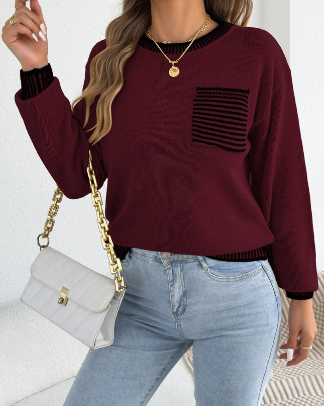Color Block Striped Knit Sweater