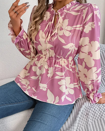 Lace-Up Floral Chiffon Top