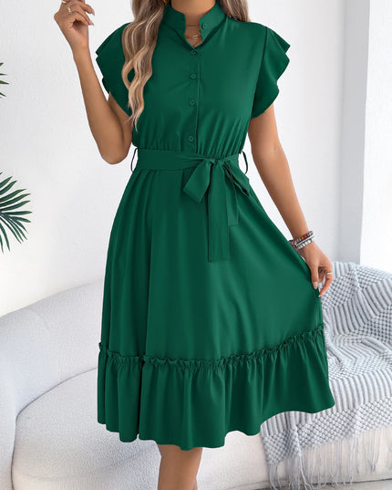 Ruffle Edge Belted Dress