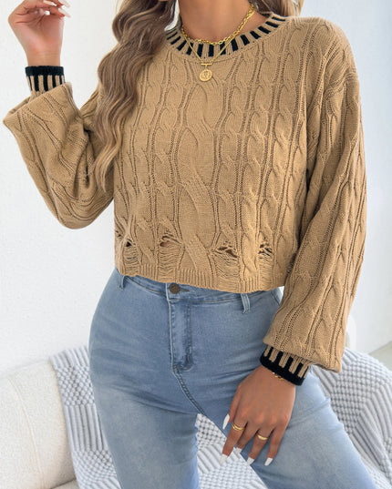 Hollow Out Stripe Twist Sweater