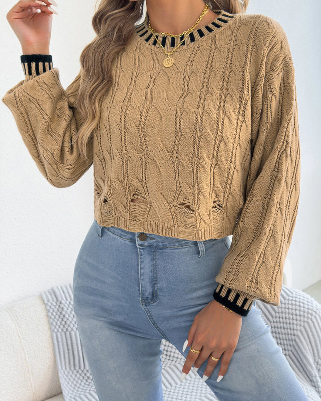 Hollow Out Stripe Twist Sweater