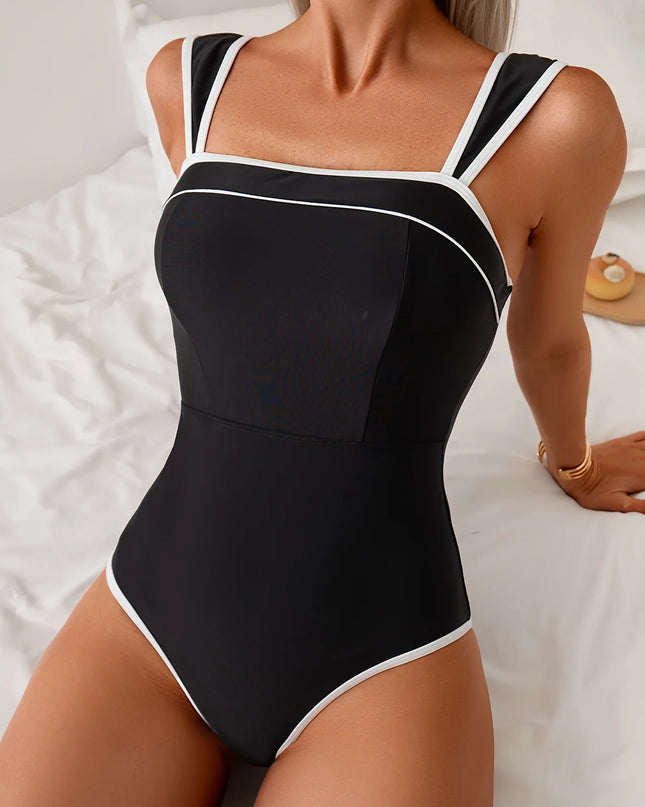 Vintage Black White Contrast Swimwear Women Sexy Push Up Slim Tummy Control One Piece Swimsuit Beach Bathing Suit Pool Monokini