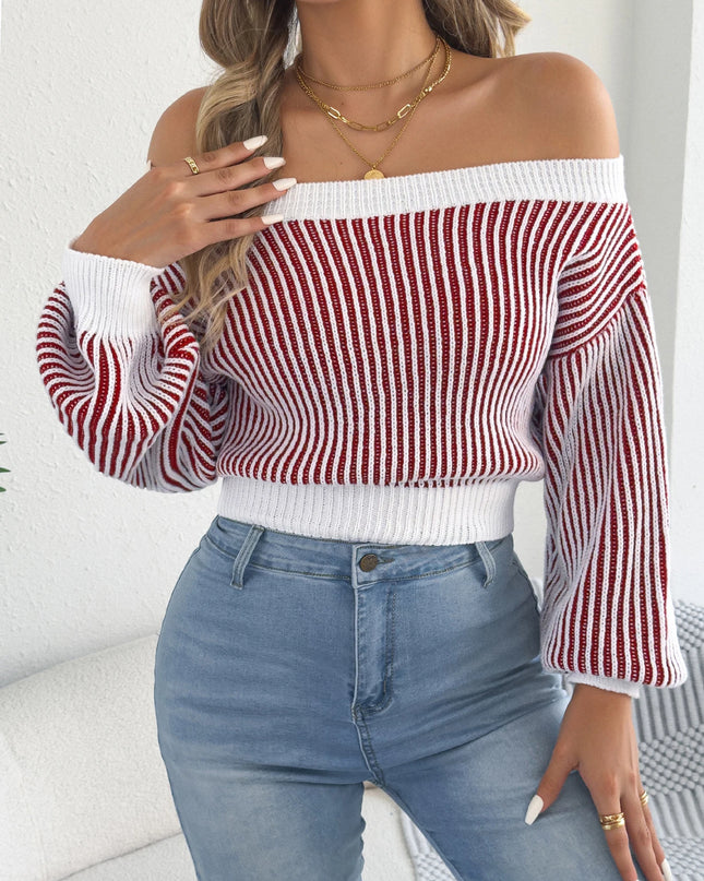 Off Shoulder Stripe Knit Sweater