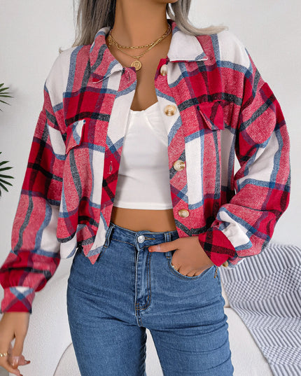 Plaid Woolen Lantern Sleeve Coat