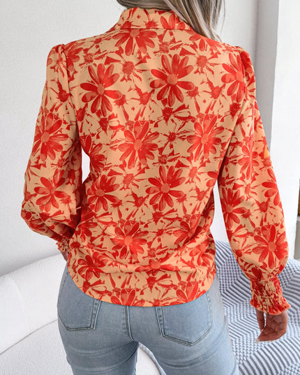 Floral Chiffon Lantern Sleeve Shirt