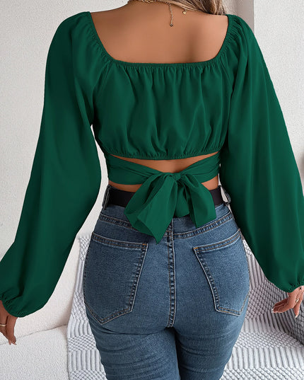 Square Neck Bow Tie Chiffon Top