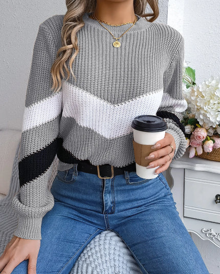 Color Blocking Round Neck Pullover
