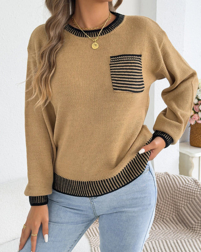 Color Block Striped Knit Sweater