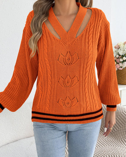 Floral Hollow Out Striped Sweater
