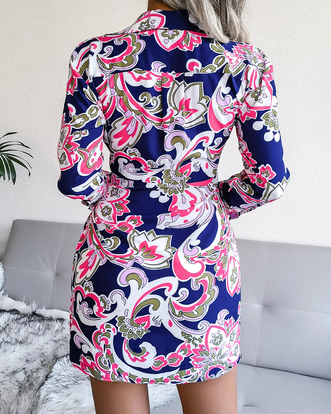 Printed Lace-Up Bodycon Mini Dress