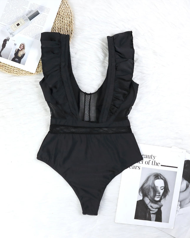 Ruffle Mesh Push-Up One-Piece