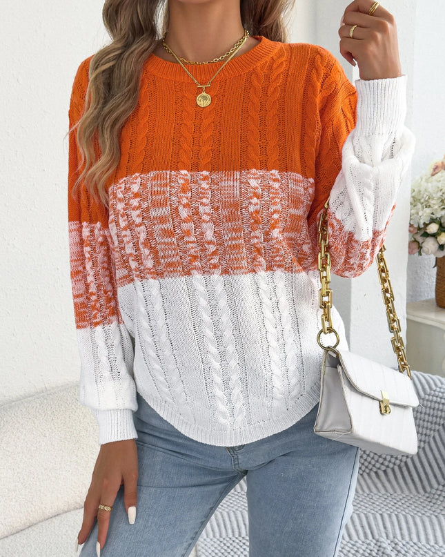 Color-Block Lantern-Sleeve Knit Sweater