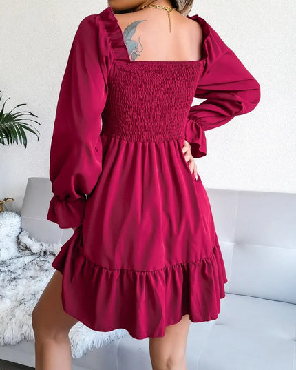 Flared Ruffled Square Neck Dress