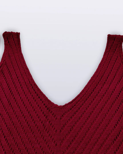 Hollow Out Vest V Neck Sleeveless Knit Top