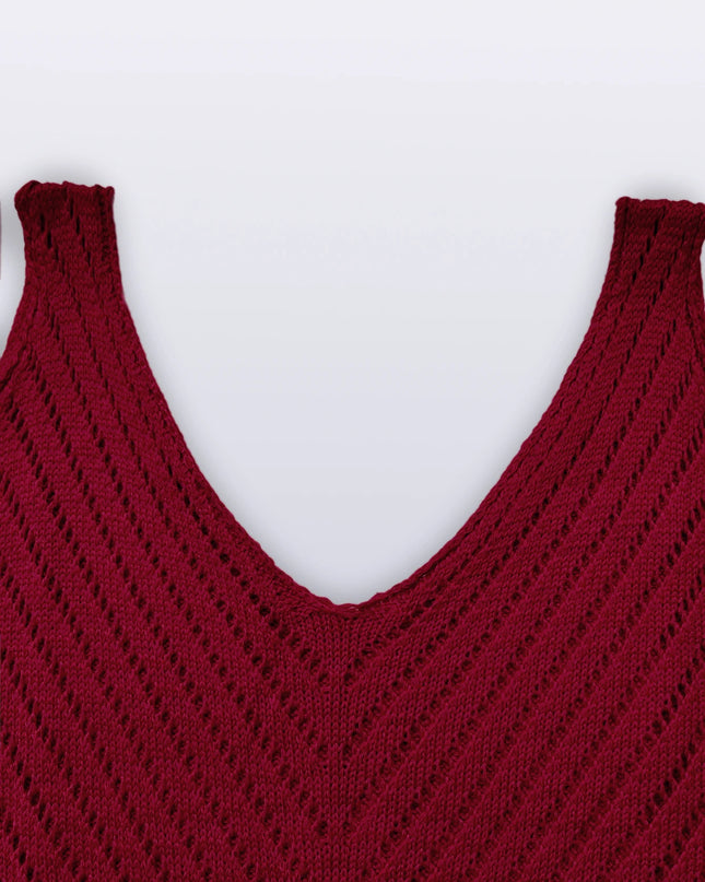 Hollow Out Vest V Neck Sleeveless Knit Top