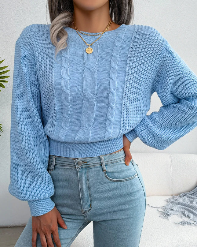 Lantern Sleeve Slim Waist Knit Pullover