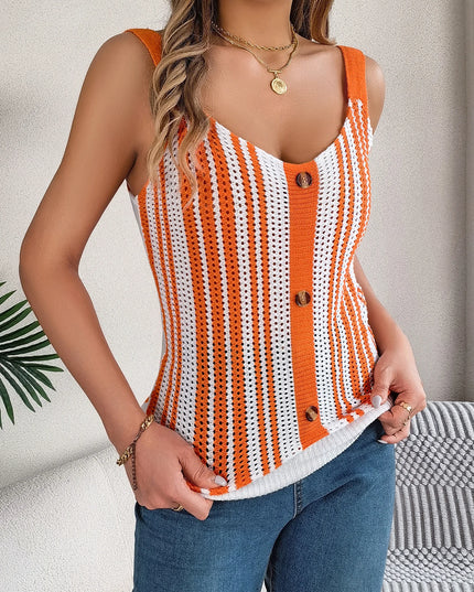 Striped Hollow Out Knitted Vest