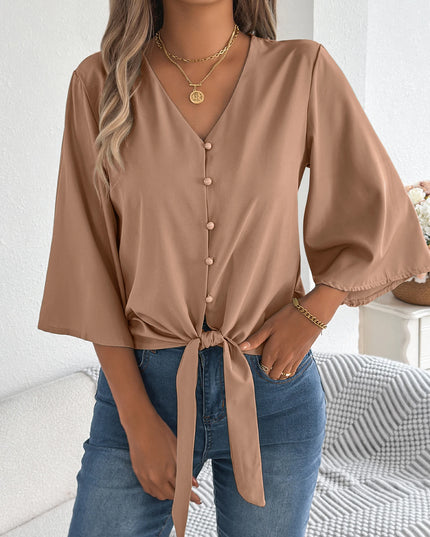 Loose Flared Lace Up Shirt