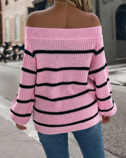 Off-Shoulder Striped Lantern Sleeve Sweater