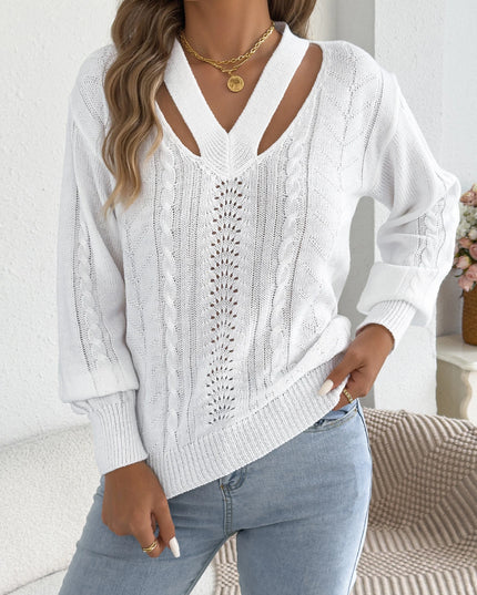Hollow Out Twist Lantern Sleeve Knit Sweater