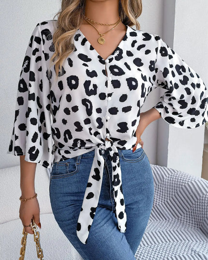 Leopard Print Tie-Bow Blouse
