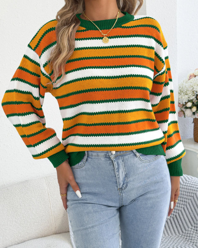 Contrast Color Striped Knit Sweater