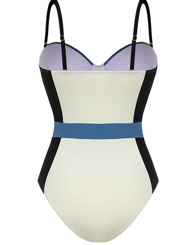 Contrast Patchwork Push-Up One-Piece