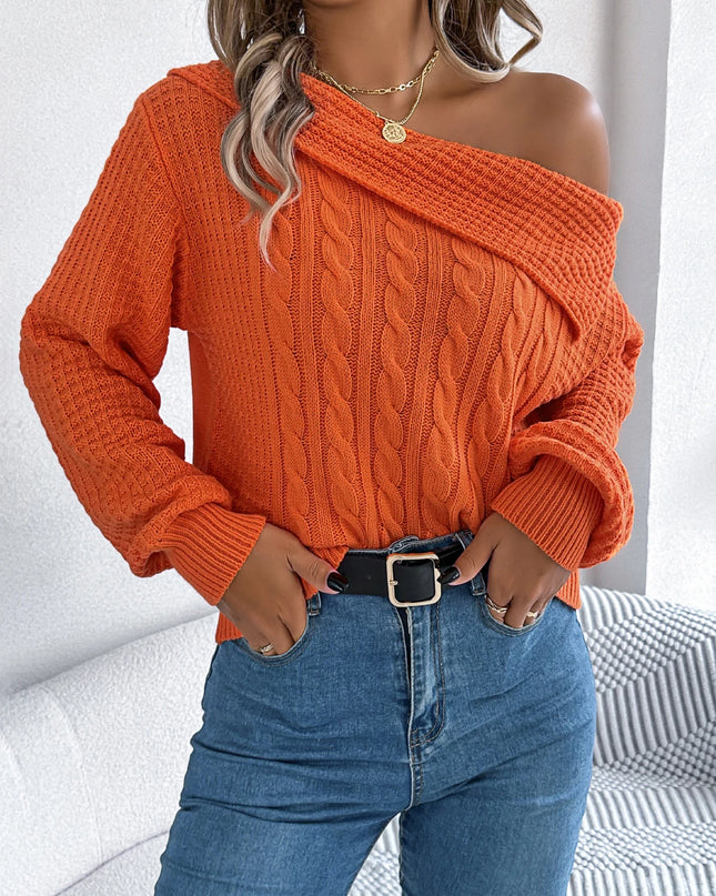 Off Shoulder Solid Pullover Sweater