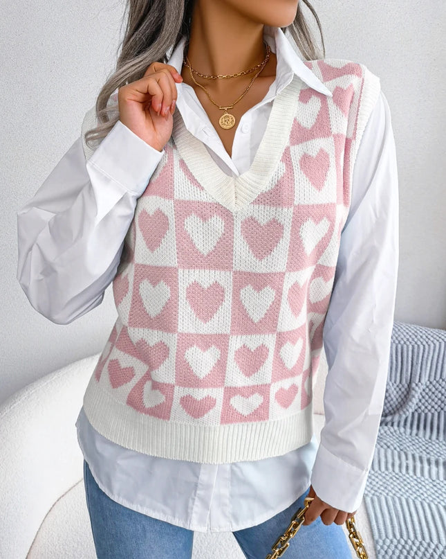 Heart Pattern Sleeveless Sweater Vest