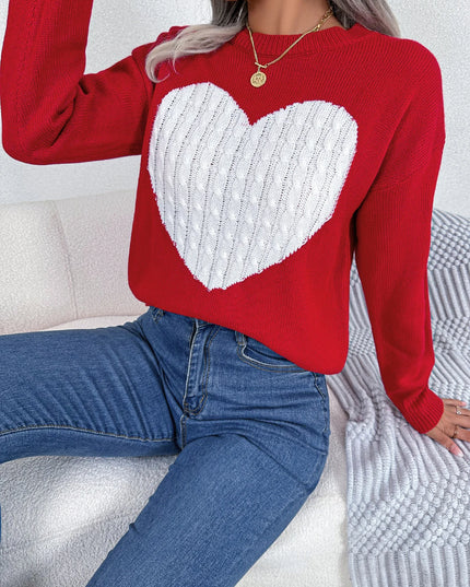 Heart Pattern Pullover Sweater