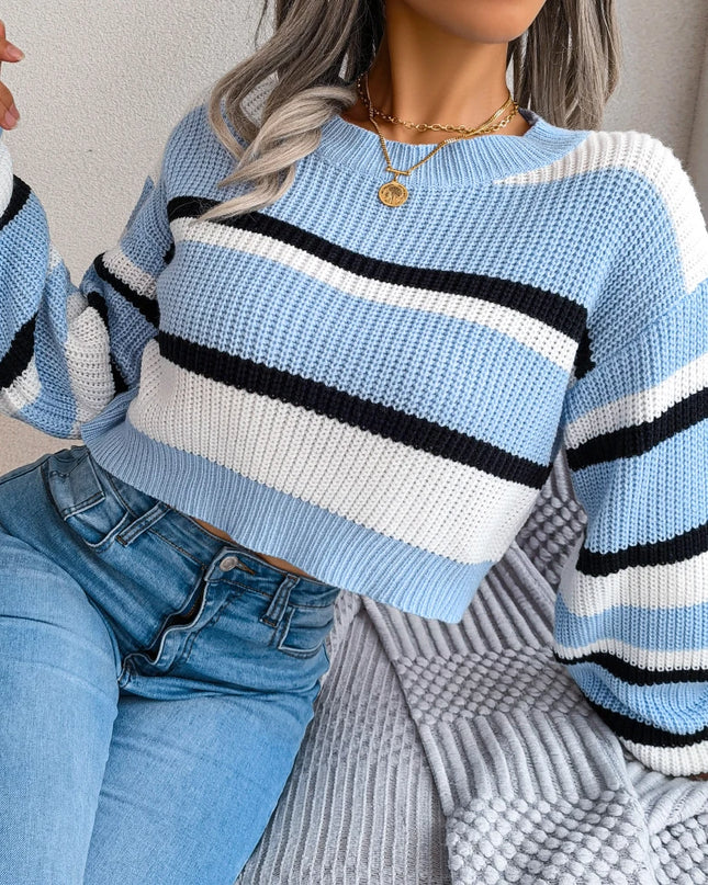 Striped Long Sleeve Crop Top