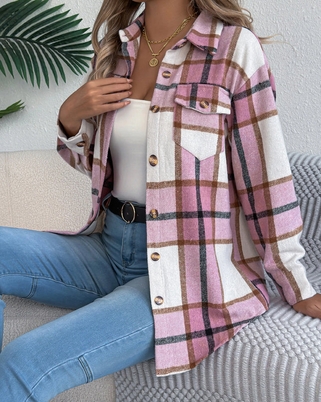 Plaid Single Breasted Woolen Jacket