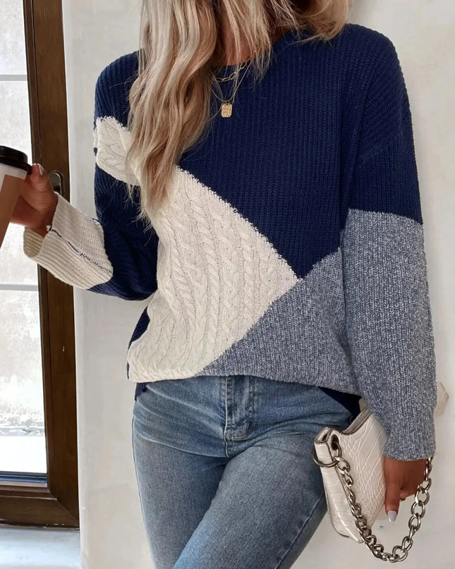 Color Block Round-Neck Knit Sweater