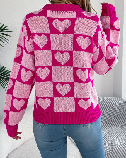 Plaid Heart Pattern Knit Sweater