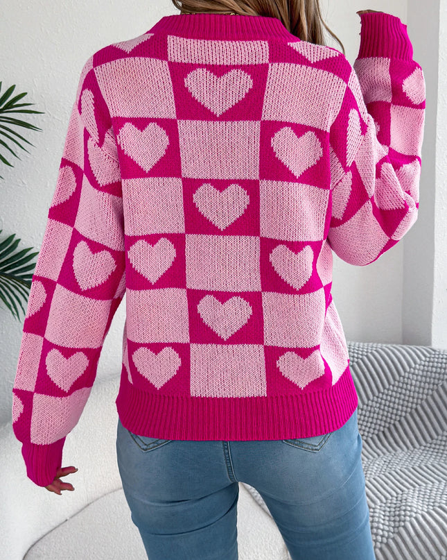 Plaid Heart Pattern Knit Sweater