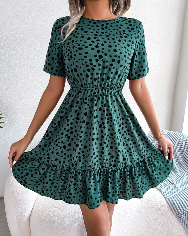 Leopard Print Ruffled A Line Dress