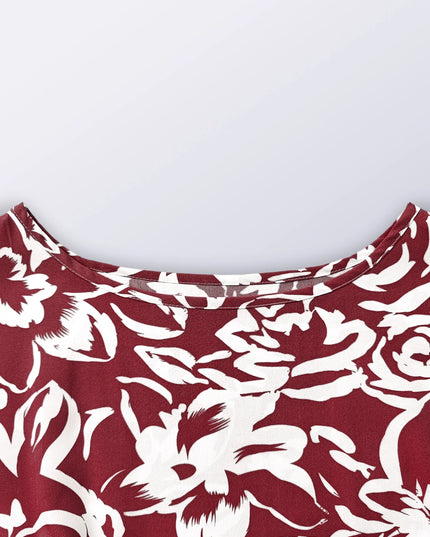 Elegant Flower Print Folded Dress